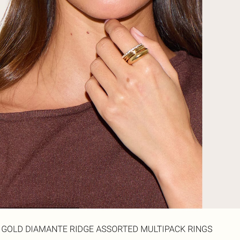 Gold Diamante Ridge Assorted Multipack Rings